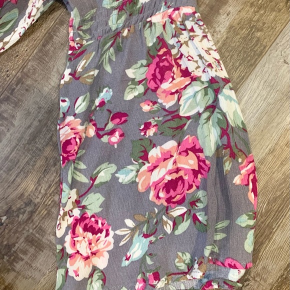 Gray Floral Rose Bell Sleeve Altar'd State Dress Baby Doll Flowy Short Mini - Picture 5 of 6